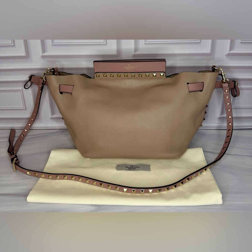 Valentino Garavani Rockstud Beige & Pink Crossbody Bag | Leather | Gold Studs
